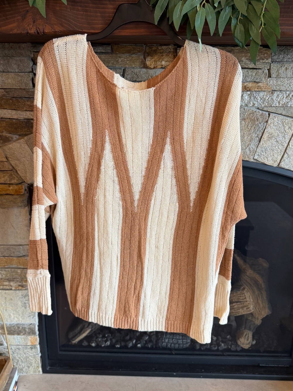 Chicos Cream and Brown Striped Knit Women’s Sweater